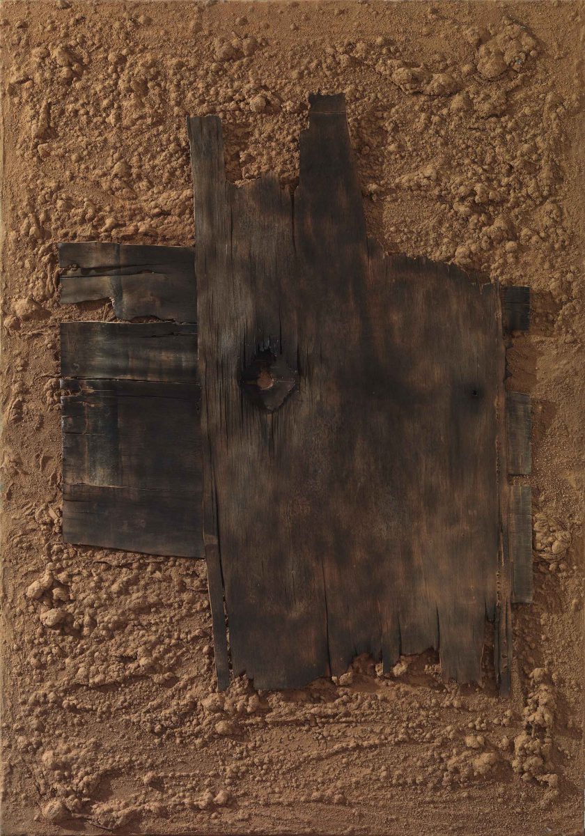 Mixed Media on canvas: Burned resins -earth- burned wood. Dimensions 70X100