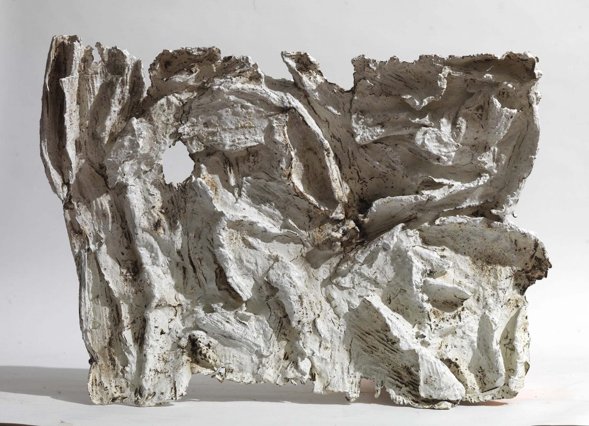 Mixed Media: burned  white cement -resins . Dimensions 55X45